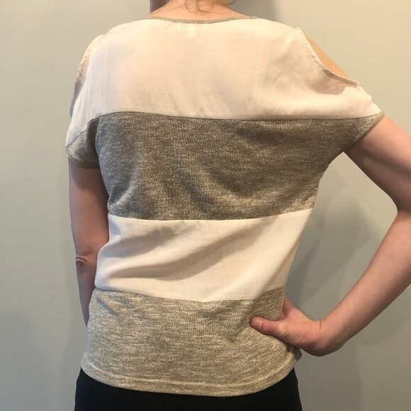 Miss Me Cold Shoulder Blouse Shirt Ball Chain Grunge Detail S SM Small Cream Tan - Picture 2 of 11